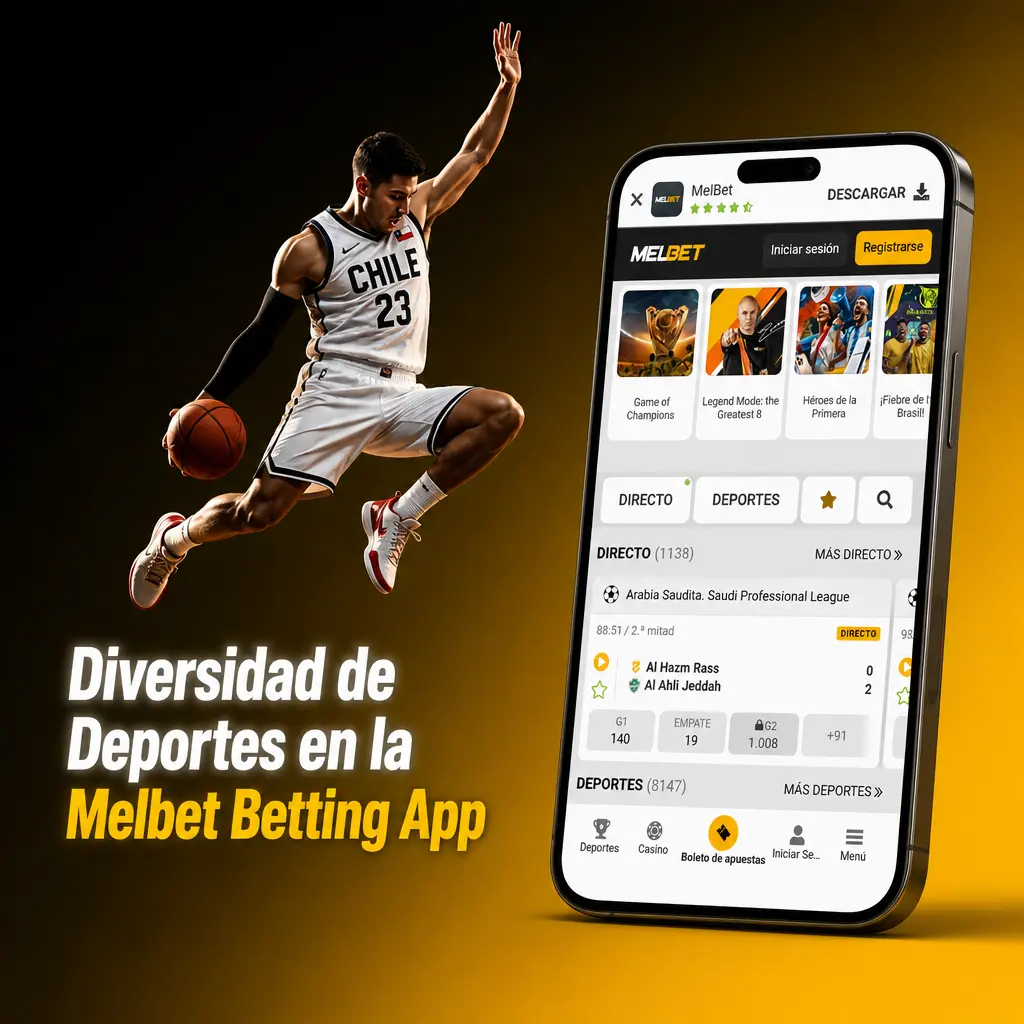 Pantalla de la app Melbet mostrando diversas disciplinas deportivas